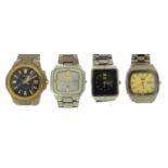 Four vintage Seiko wristwatches including two Seiko 5 and Seiko Kinetic Titanium