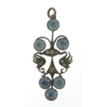 Antique silver, blue and white paste pendant, 5cm high, 4.6g
