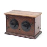 Vintage Oak and Bakelite radio valve tuner, 21cm H x 32cm W x 19cm D