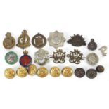 Collection of early 20th century and later buttons and badges, some silver including The Boys