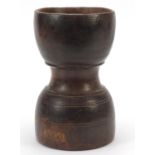 Antique carved treen vessel, 25cm high