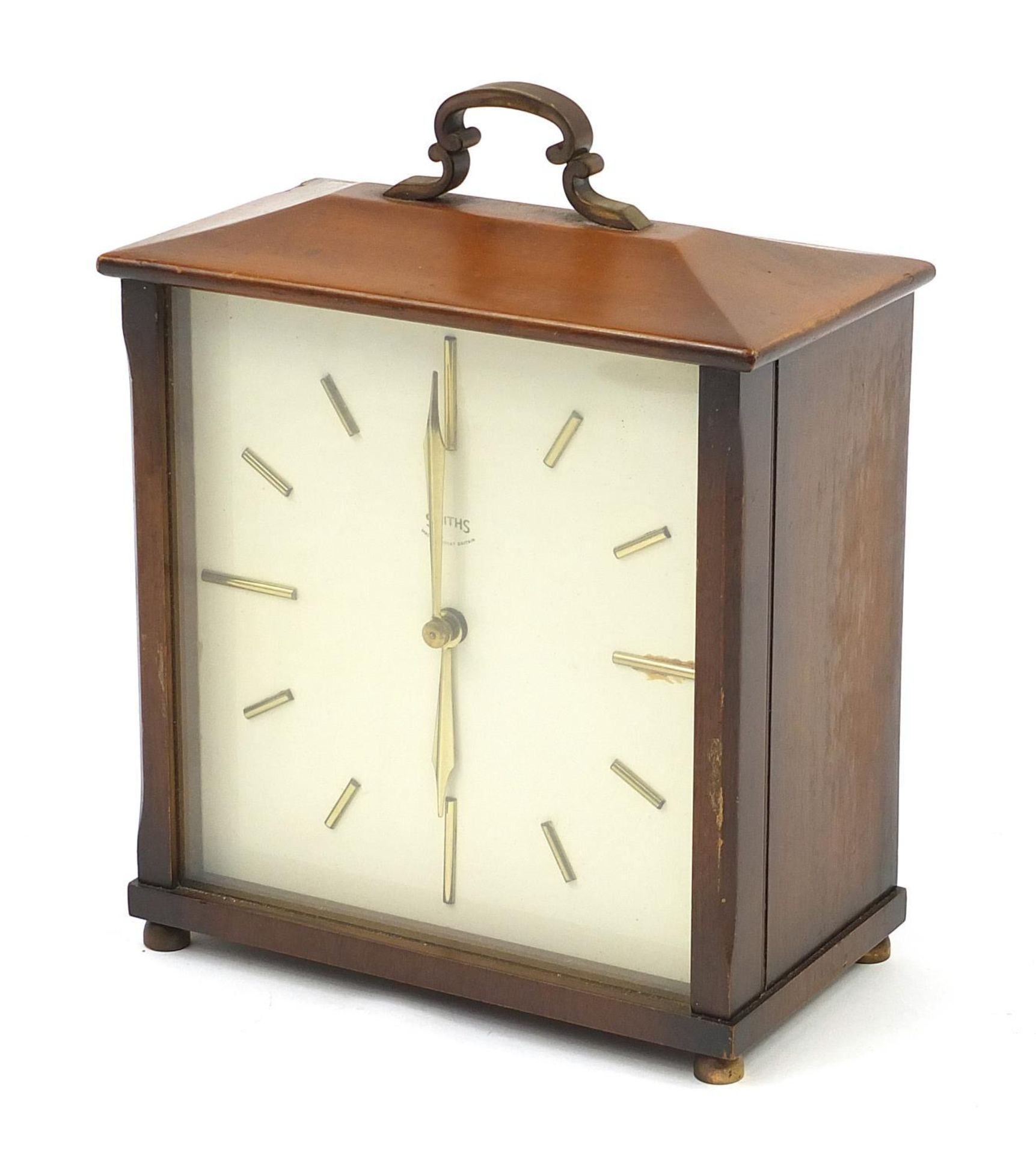 Smith's mahogany cased eight day striking mantle clock, 24cm high