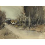 Michael Snow - Little Down Lane, signed watercolour, label verso, mounted, framed and glazed, 35.5cm