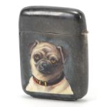 George Heath, Victorian silver and enamel vesta decorated with a Pug dog, London 1884, 5cm high,