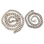 Two graduated silver watch chains, 44cm and 30cm in length, total 71.2g