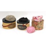 Three vintage hat boxes and a selection of ladies' hats including fur