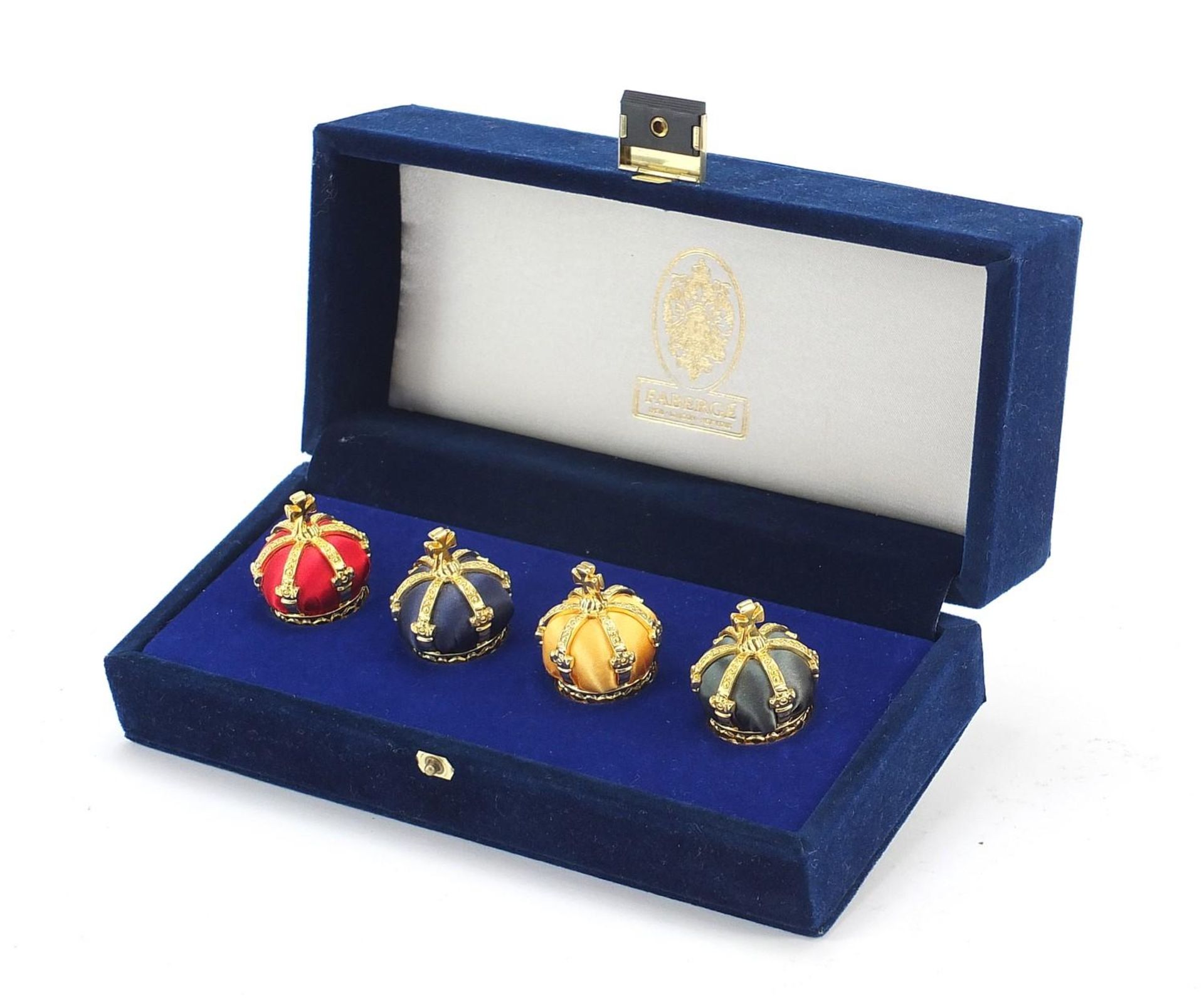 Set of four Fabergé Collection menu holders housed in a fitted silk and velvet lined case, each menu - Bild 2 aus 11