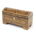 Syrian Moorish design dome topped table casket with micro mosaic inlay, 22cm H x 39.5cm W x 17cm D