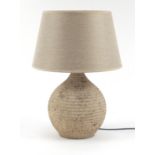 Contemporary stone effect ceramic table lamp with shade, retailed by Grand Illusions, 57cm high