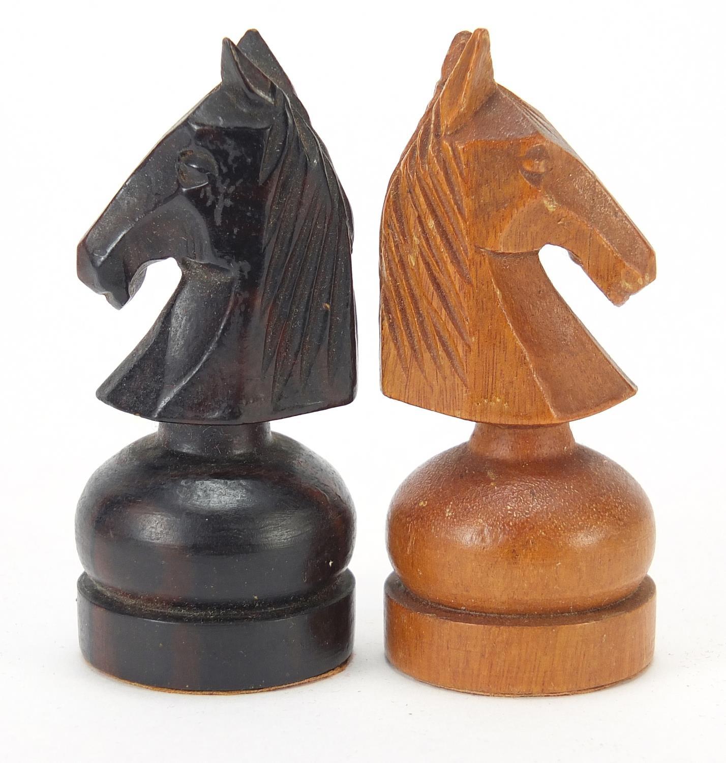 Large carved hardwood chess set, the largest pieces each 12cm high - Image 4 of 5