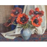 Kathleen Lewis - Red poppies, pastel, mounted, framed and glazed, 61cm x 47cm excluding the mount