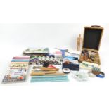 Large collection of artist's equipment and a folding easel