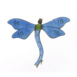 John Atkins & Sons, Art Nouveau silver and enamel dragonfly brooch, 5cm wide, 5.2g