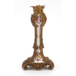 19th century Ormolu ceramic lamp stand hand painted with flowers, 25cm high