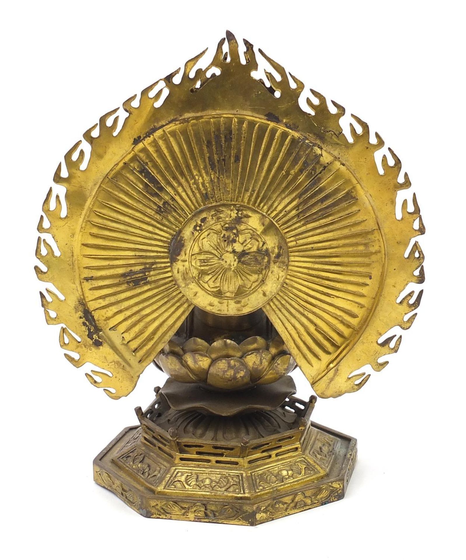 Tibetan gilt bronze figure of Buddha with lotus flower, 29.5cm high - Image 3 of 8