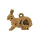 9ct gold rabbit charm, 1.5cm in length, 0.5g
