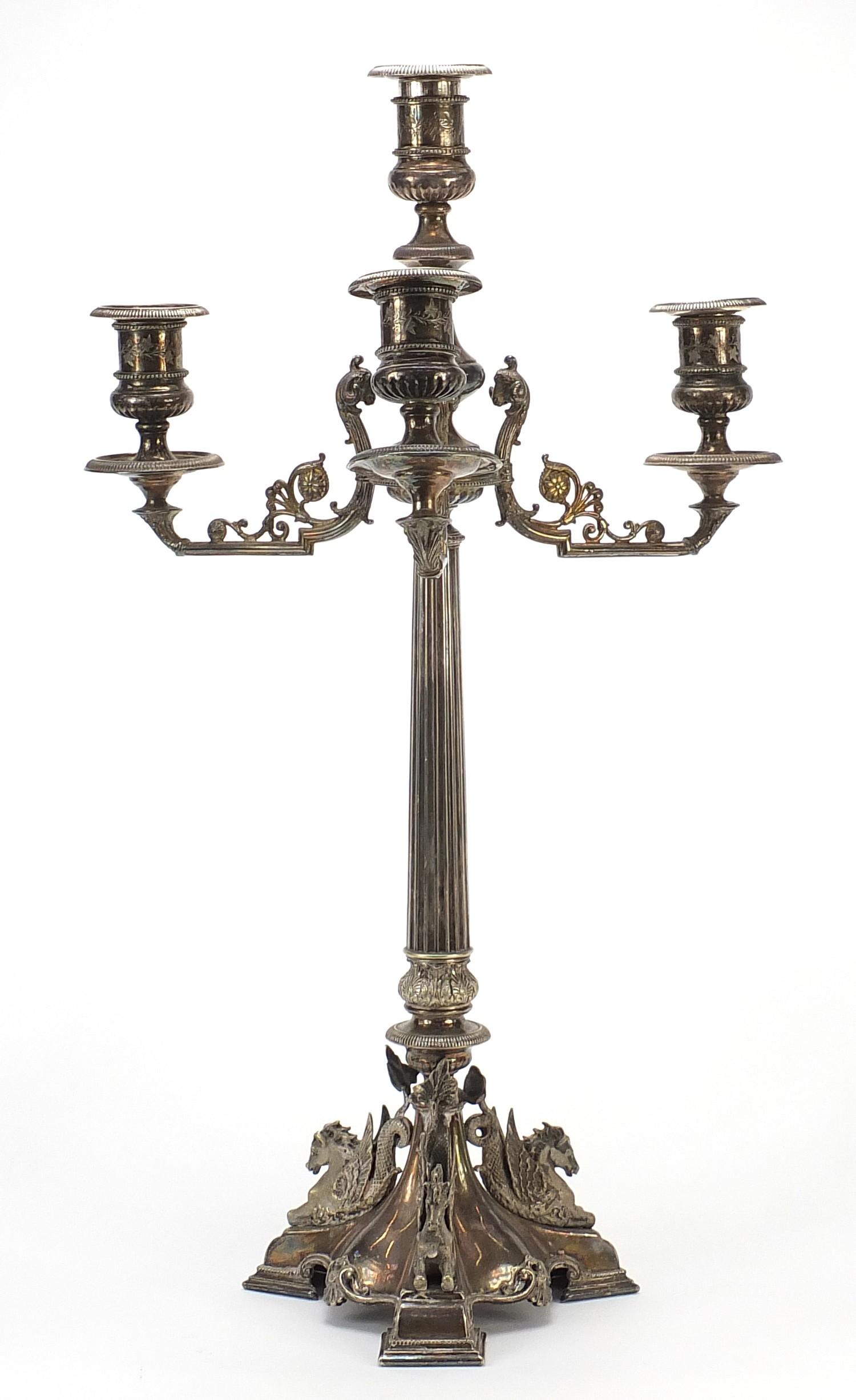 19th century silver plated four branch candelabra with reeded column, 54cm high - Image 2 of 5