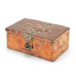 John Pearson, Arts & Crafts copper casket embossed with a squirrel on an acorn tree, impressed JP to