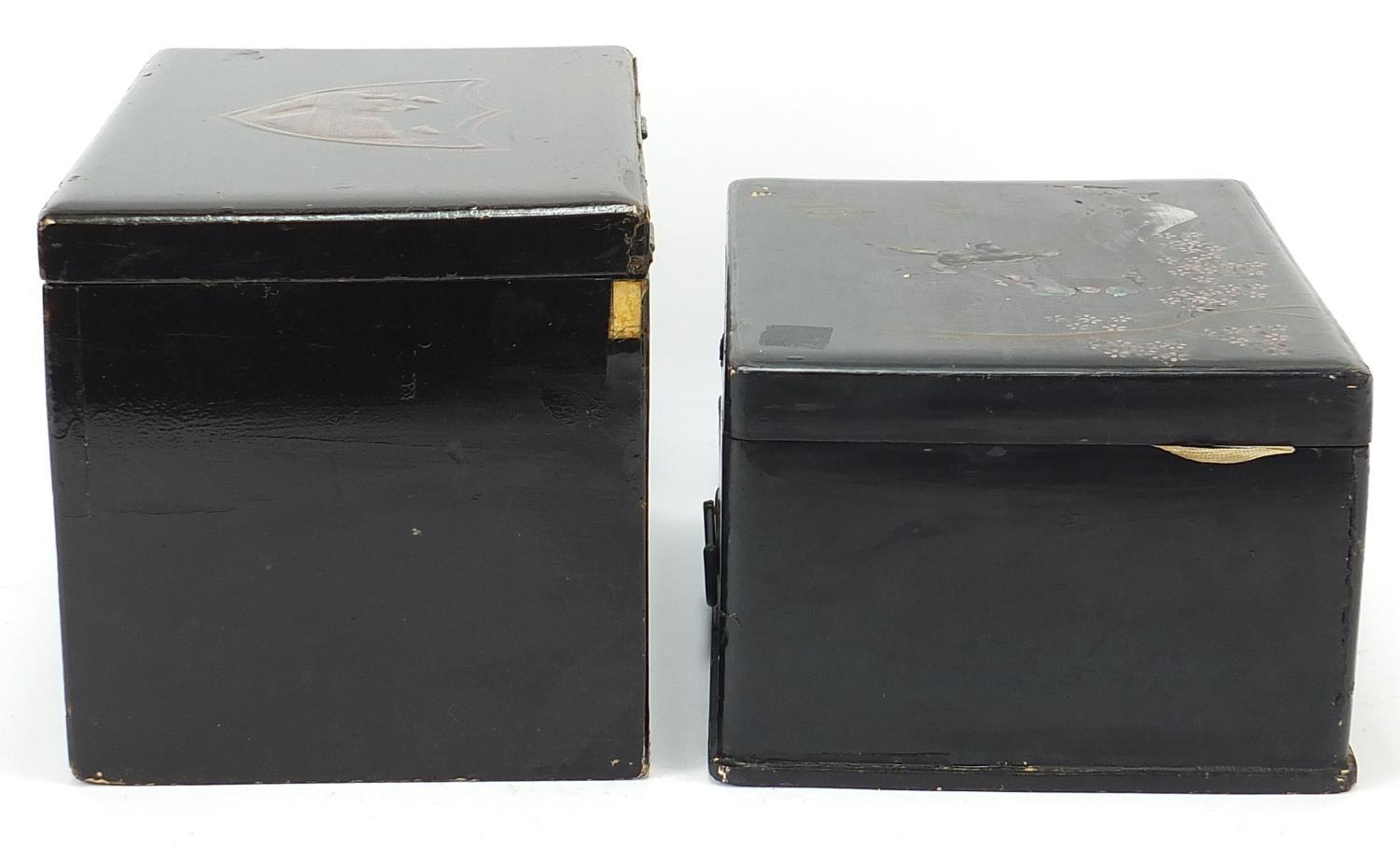 Two Japanese lacquered boxes including one with abalone inlay, the largest 24.5cm wide - Image 3 of 8