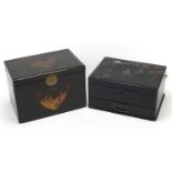 Two Japanese lacquered boxes including one with abalone inlay, the largest 24.5cm wide