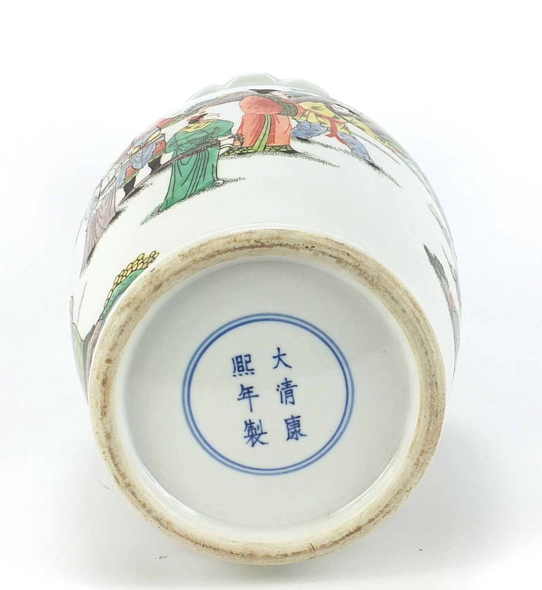 Chinese porcelain vase hand painted in the famille verte palette with figures in a landscape, six - Image 6 of 8