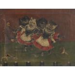 Attributed to Louis Wayne - Four cats, early 20th century oil on canvas, mounted and framed
