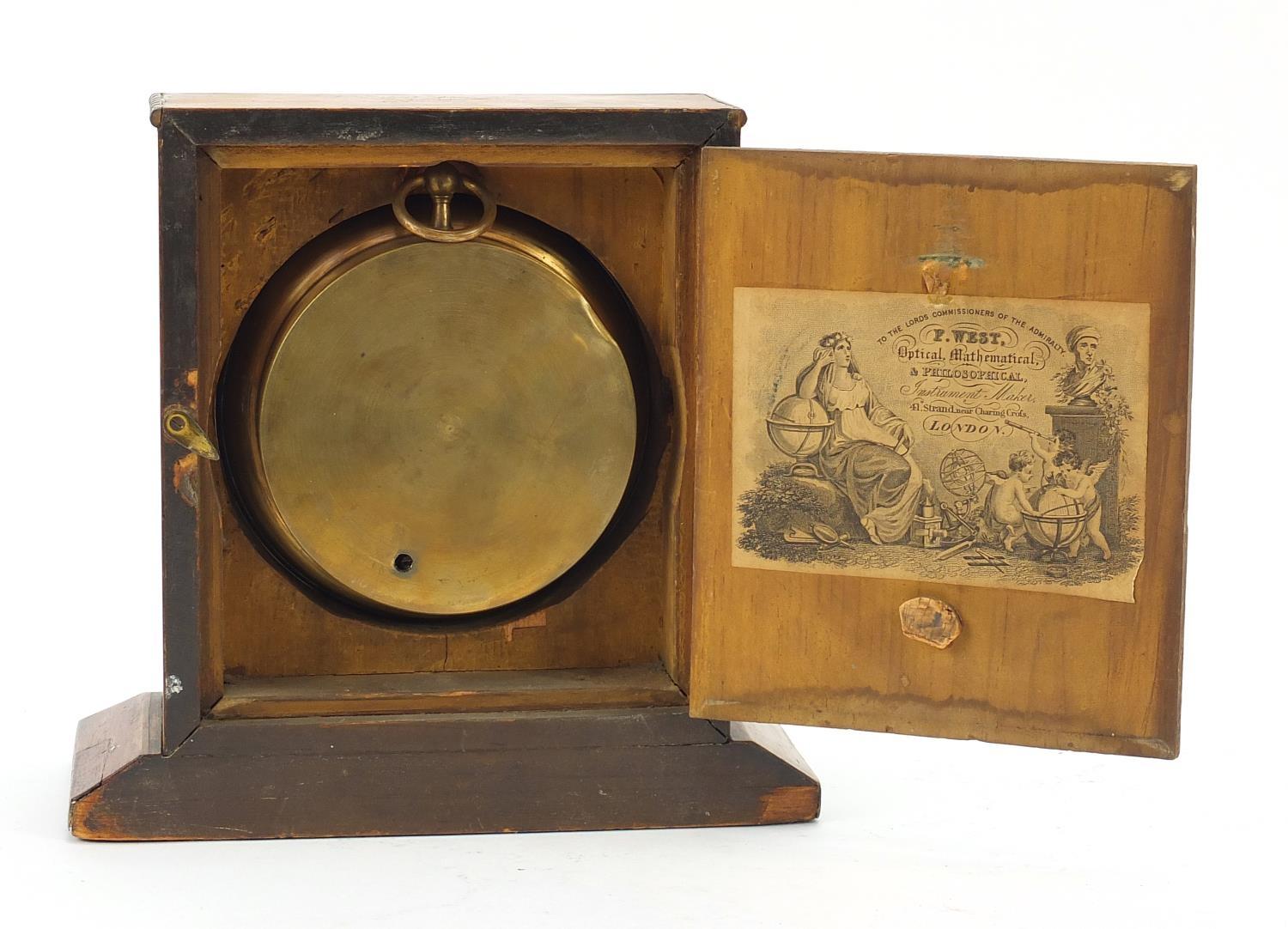 19th century brass cased aneroid barometer with enamelled dial housed in a satinwood and rosewood - Image 3 of 4