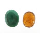 Two gemstones with certificates comprising hessonite garnet, approximately 6.20 carat and emerald