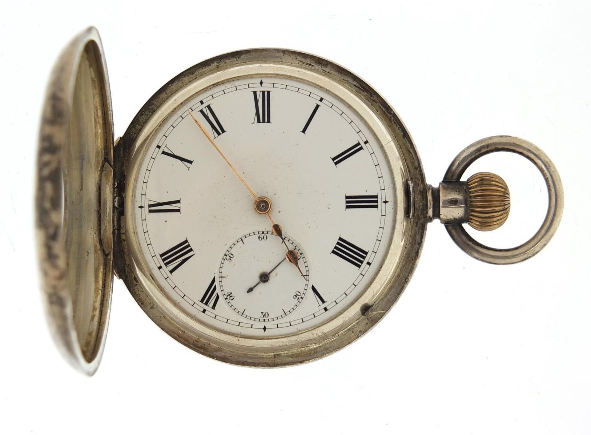 Gentlemen's silver half hunter pocket watch with enamel dial, 49mm in diameter - Image 2 of 5