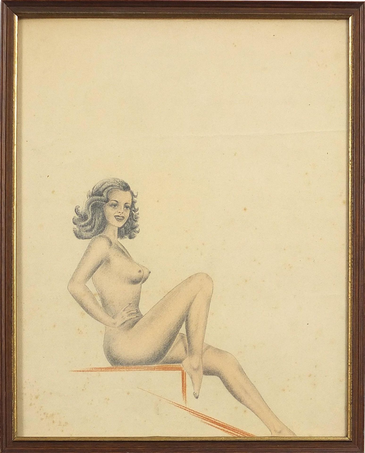 Nude females, pair of early 20th century mixed medias, framed and glazed, each 36cm x 28.5cm - Image 7 of 9