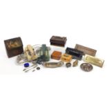 Sundry items including two vintage telephones, three letter boxes and a Mauchline ware box, the