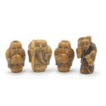 Four Japanese carved bone okimonos, the largest 4cm high