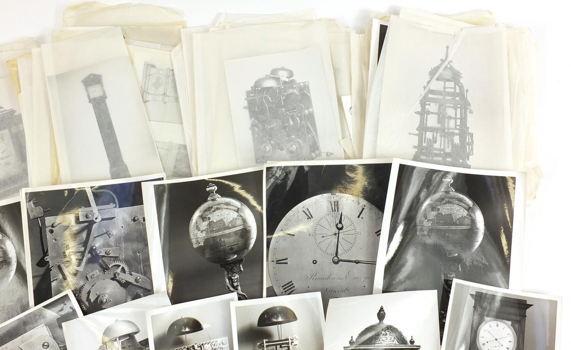 Collection of black and white photographs relating to clocks, some with copyright British Museum - Image 3 of 5