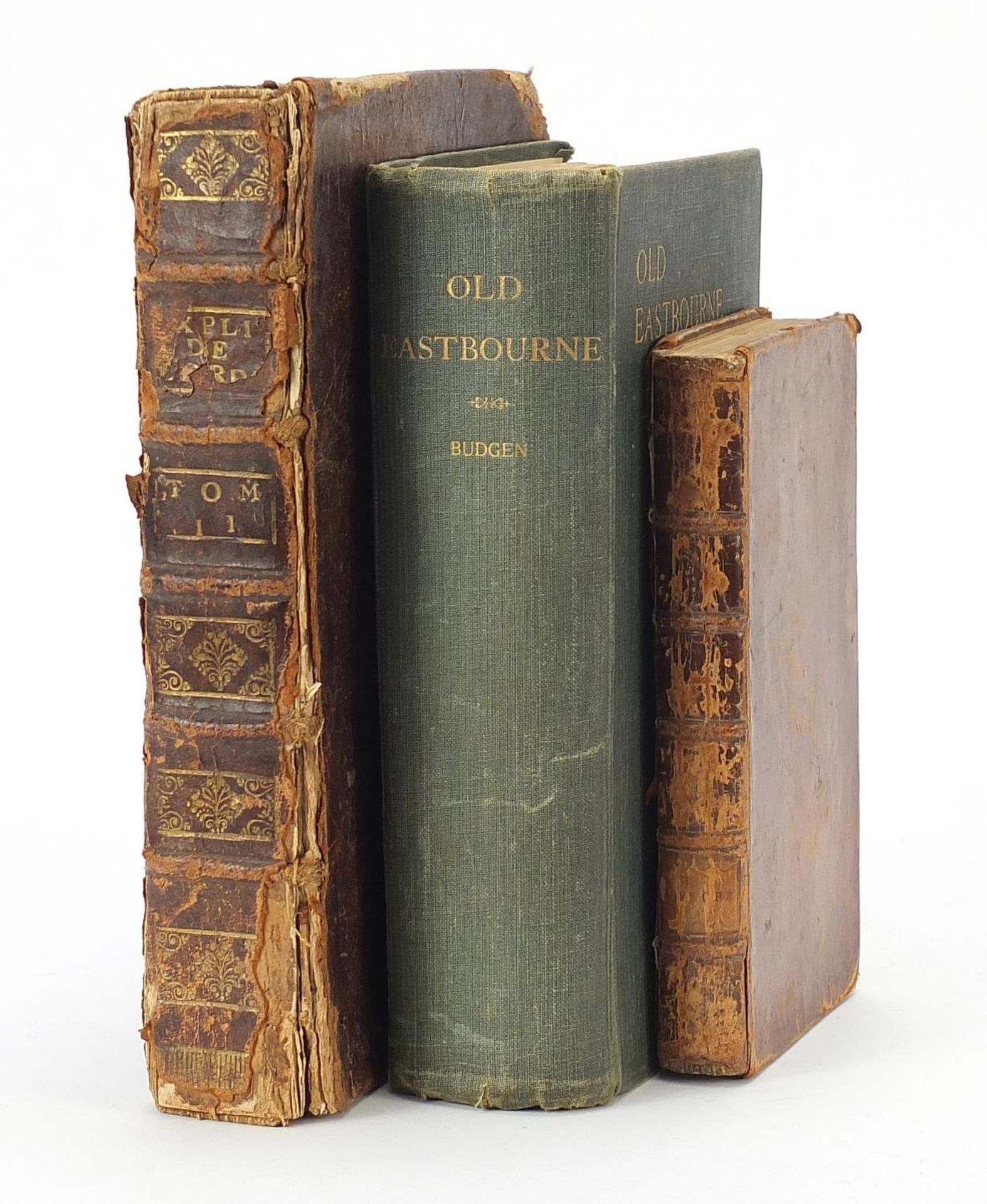 Three antique and later hardback books including Old Eastbourne, The Works of James Thomson and