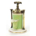 19th century porcelain and brass Schlesinger's Patent hydraulic inkstand, 16cm high