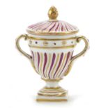 Dresden, 19th century German porcelain urn and cover with twin handles, 10cm high