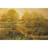 Kathleen Caddick - Barnes Common, oil on board, mounted and framed, 90cm x 59.5cm excluding the