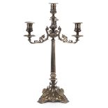 19th century silver plated four branch candelabra with reeded column, 54cm high