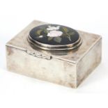 Deakin & Francis Ltd, Victorian silver and pietra dura triple stamp box with hinged lid and gilt