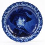 Large Delft charger decorated with a portrait of Rembrandt, 42cm in diameter