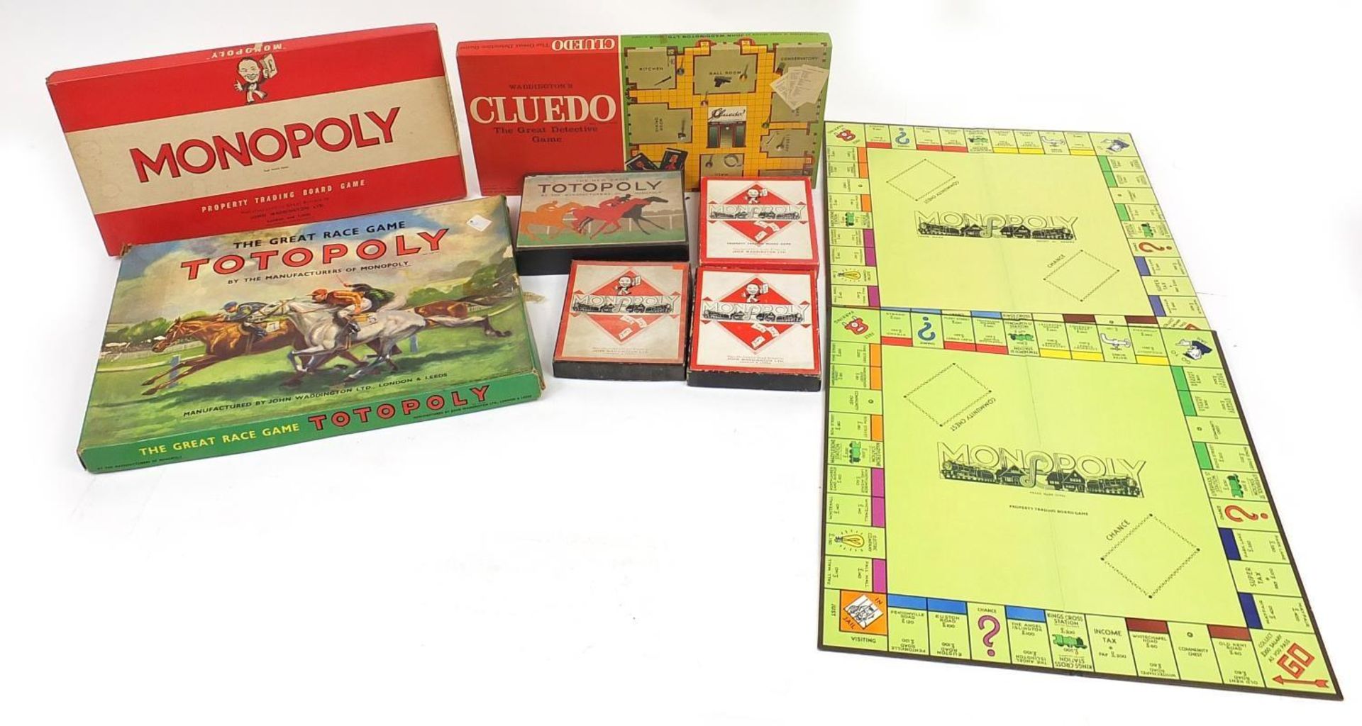 Vintage board games comprising Cluedo, Monopoly and Totopoly
