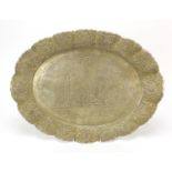 Continental oval silver plated platter with embossed floral border, 48cm wide