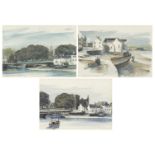 Dorothy Bruce - Kirkcudbright, three mixed medias, mounted, framed and glazed, each approximately