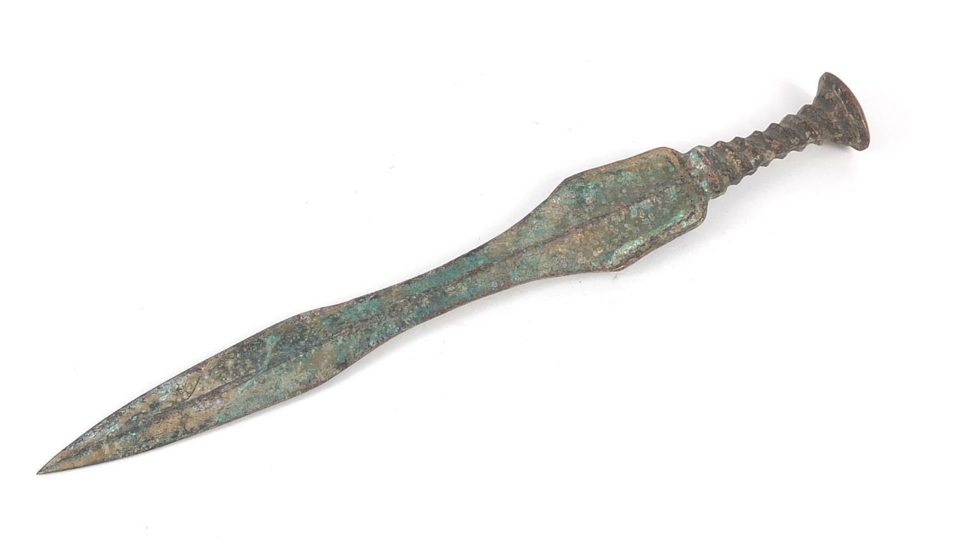 Islamic patinated bronze short sword, 35cm in length