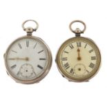 Two gentlemen's silver open face pocket watches, including J Carter with fusée movement, 50mm and