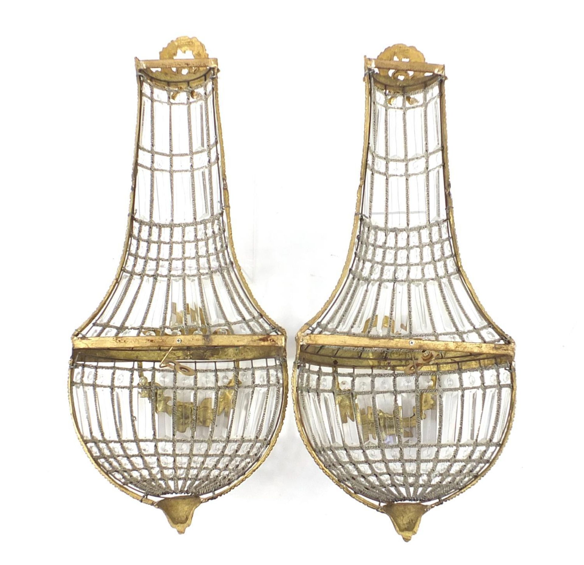 Pair of ornate gilt metal chandelier design wall sconces with bow design, each 71cm high - Image 2 of 2