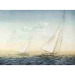 John McNulty - Evening sails, artist's proof pencil signed aquatint, mounted, framed and glazed,