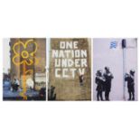 Hugh Sun - Three photographs of Banksy artwork, each mounted and framed as one, each approximately