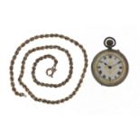 Ladie's silver pocket watch with ornate dial and a rope twist necklace, 40cm in length