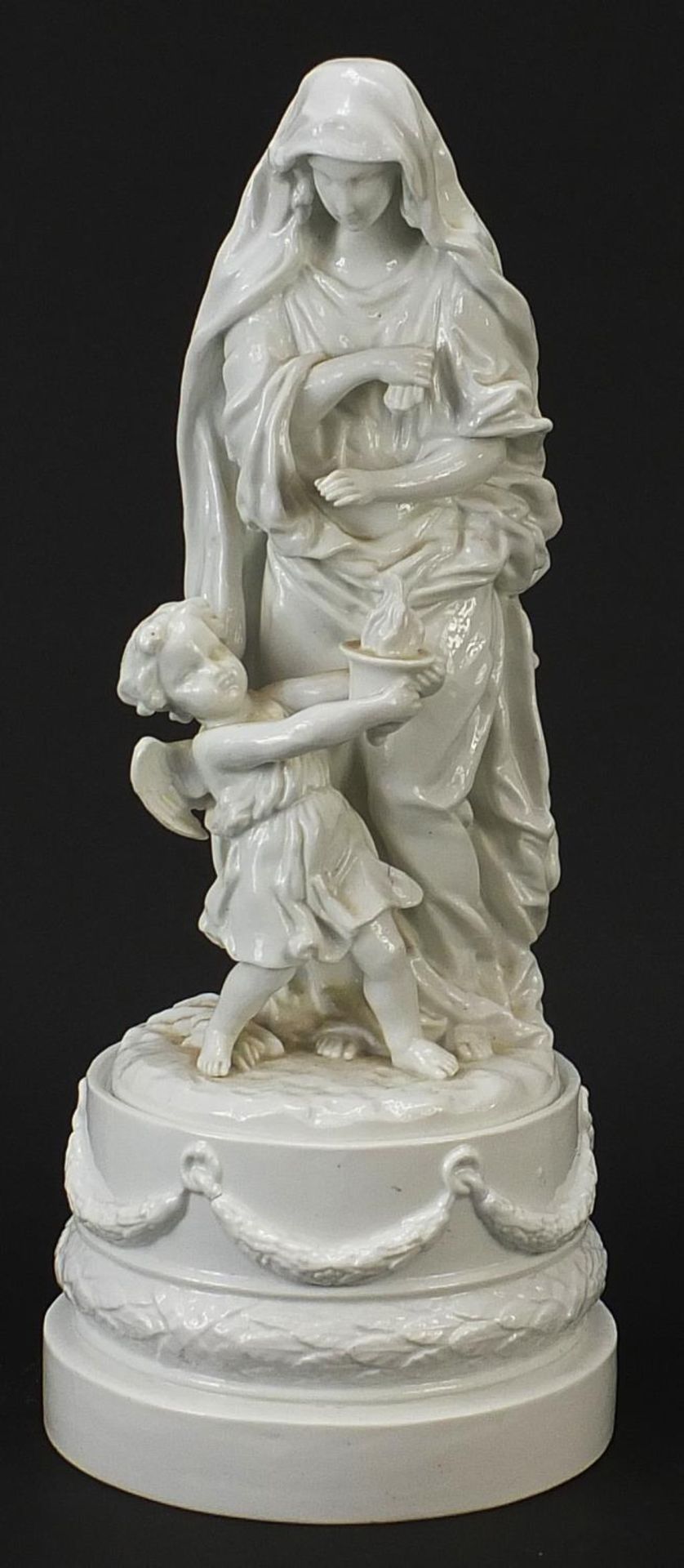 Meissen, large 19th century German Blanc de Chine porcelain figure group of a female with Putti,